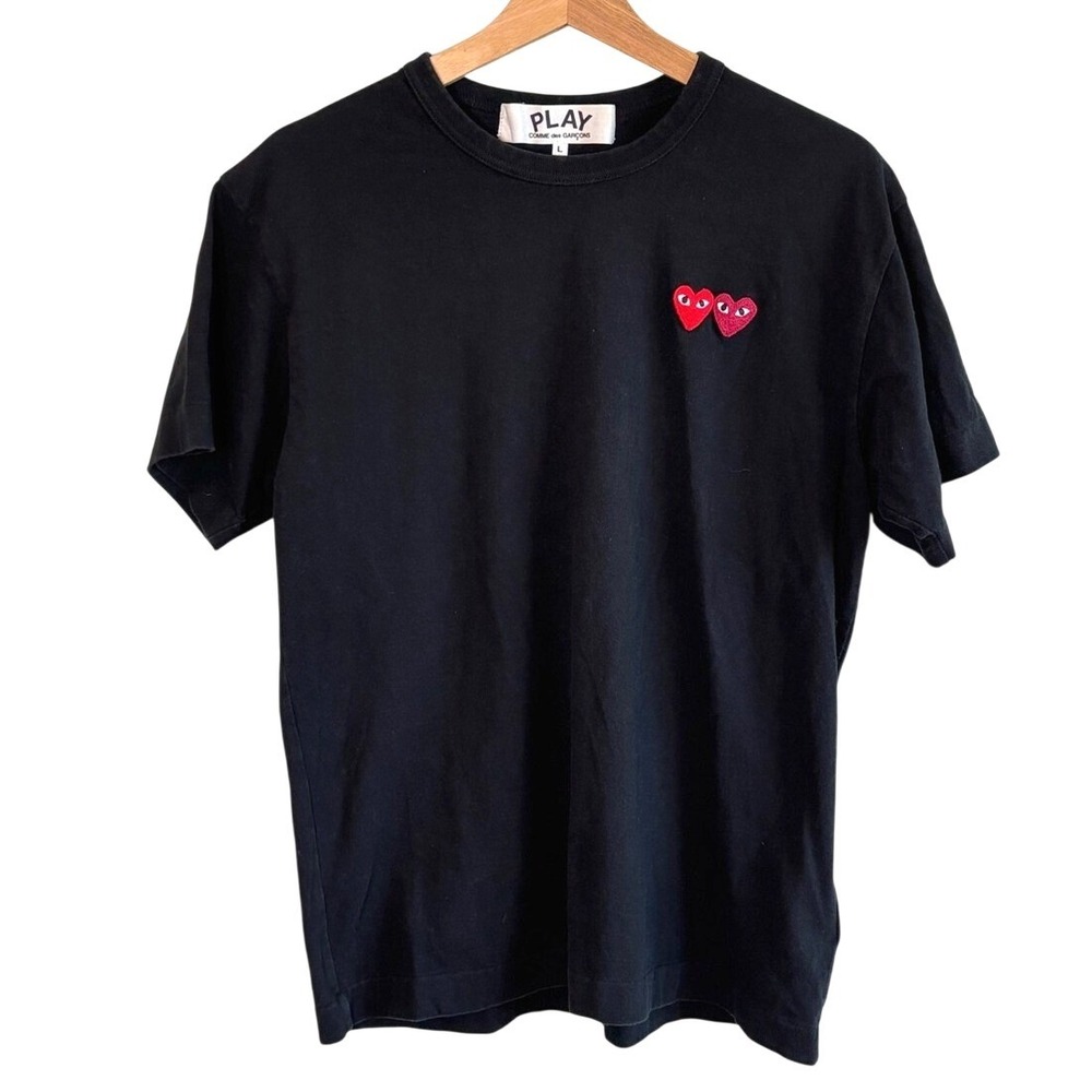 Comme des Garcons Play L Black Double Heart Graphic Tee Japan